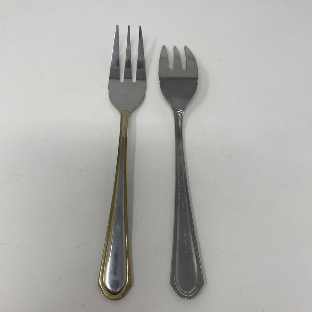 Set of 12 Hampton Silversmiths HSV198 Stainless Cocktail Seafood Forks Gold Trim